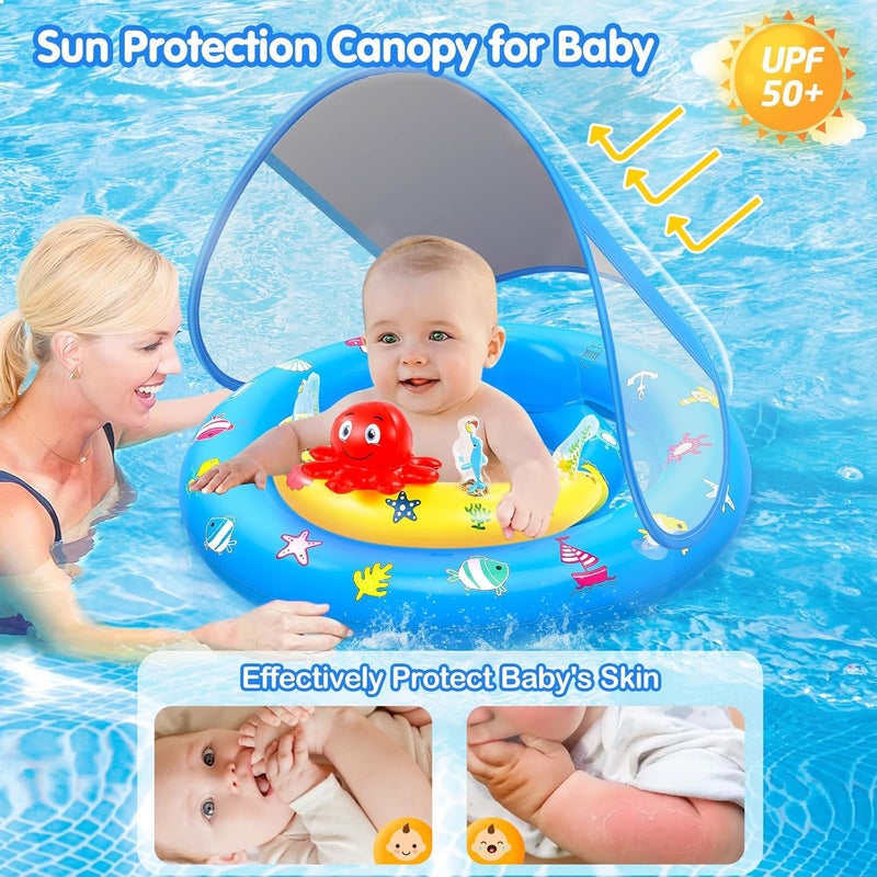 HINZER Baby Pool Float with Canopy, Inflatable Baby Swim Float with UPF50+ Sun Protection, Toddler Infant Pool Float with Toy Play Console Adjustable Safety Seat for Kids Girls Boys Aged 6-36 Months - Image 2